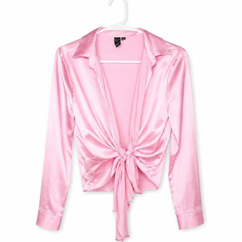 Pink Satin Tie-Front Blouse | Windsor | Y2K Inspired Going Out Top